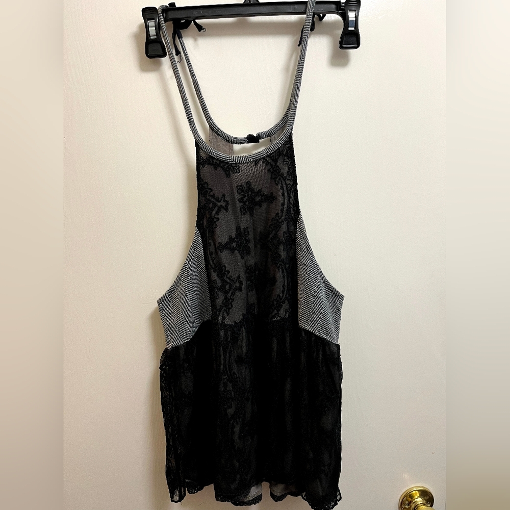 Free People Black Lace & Knit Tank low  cutsides boho